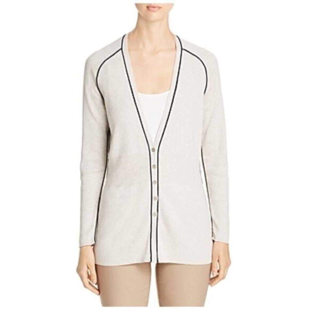Nic + Zoe Tipped Button-front Cardigan In Pale Sisal
